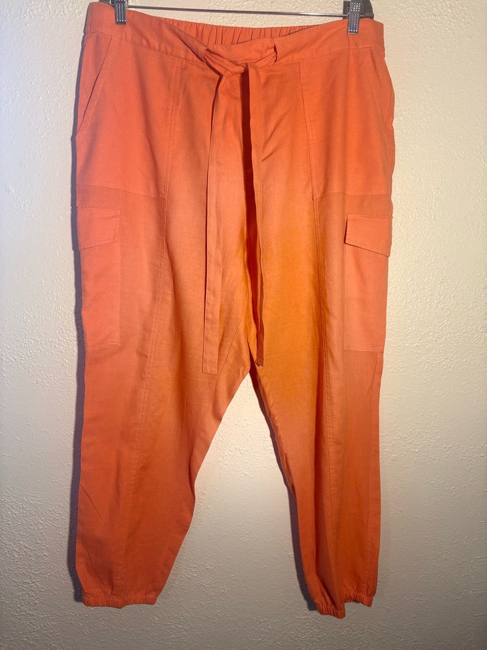 New York & Company Cargo Jogger Pants Linen Blend Women's Size XL Orange - Picture 2 of 7